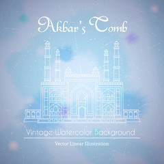 Fototapeta premium Main Gate to the Akbars Tomb Watercolor Background