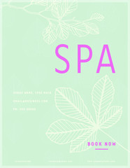 Pamphlet with spa text against green leaf background