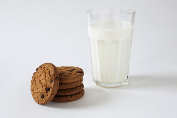 Breakfast of some homemade cookies and glass of milk 