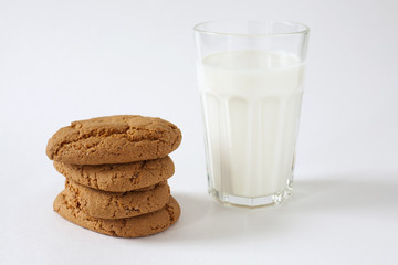 Breakfast of some cookies and glass of milk