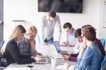 Group of young people meeting in startup office