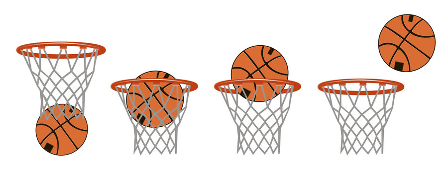 Set basketball images. Stages of hitting the ball in the basket. Vector