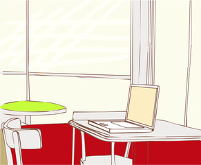 Illustration of desk at office