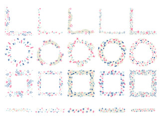 Vector icon set of various floral frames against white background