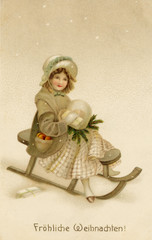 Girl on a toboggan. Date: 1911