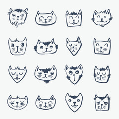 Vector icon set of cats against white background