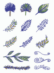 Obraz premium Vector icon set of leaves against white background