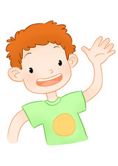 Fröhlicher Junge winkt