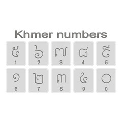 Set of monochrome icons with Khmer numbers for your design