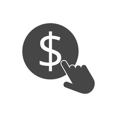 Hand Click icon. Currency exchange sign. Dollar coin 