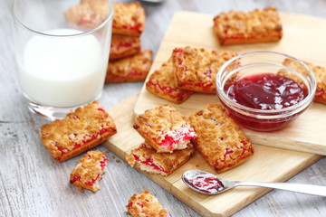 Cookies with jam and milk