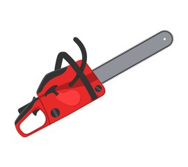 Chainsaw isolated on white background. Professional instrument, working tool. Petrol chain saw. Vector illustration