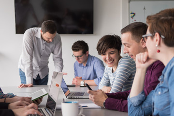 Group of young people meeting in startup office