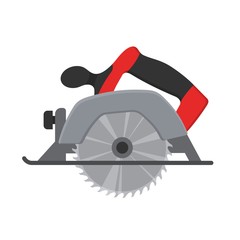 Electric Circular saw wood cutter isolated ot white background. Professional instrument, working tool. Vector illustration