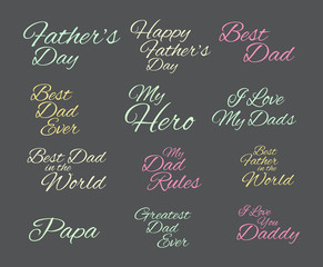 Vector icon set of fathers day text against white background