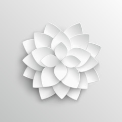 White paper 3d lotus flower in origami style vector illustration