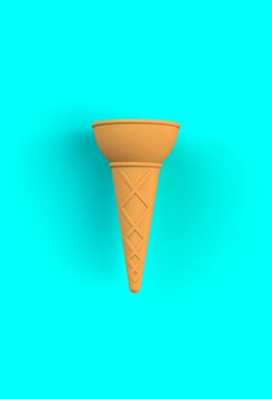 Sweet wafer cone on blue background, 3D rendering