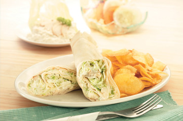 Wrap sandwiches with potato chips