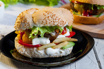 Vegetarian burger with the seitan - vegan meat