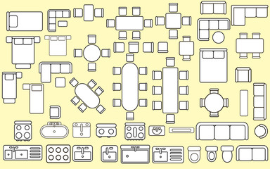Collection of  isolated Florrplan furniture elements vector