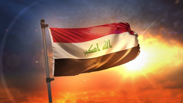 Iraq Flag Backlit At Beautiful Sunrise Loop Slow Motion 4K