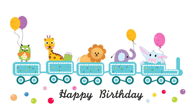 Happy birthday train with animals 