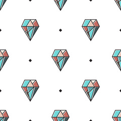 Fototapeta na wymiar modern seamless pattern with colorful diamond shapes and crystals