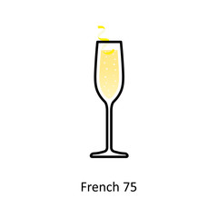French 75 cocktail icon in flat style