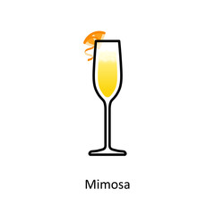 Mimosa cocktail icon in flat style
