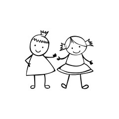 Two linear girls. Vector in children's style