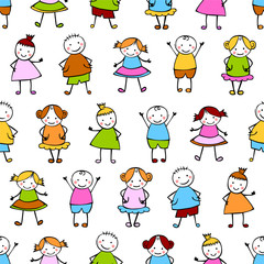 Seamless vector pattern - colorful people in children's style