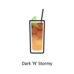 Dark 'N' Stormy cocktail icon in flat style
