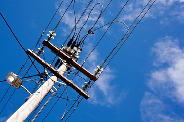Suburban power lines and pole