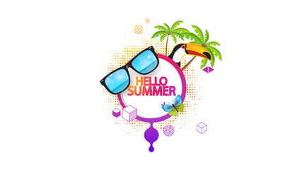 Abstract Summer Decorative Greeting Background Vector Illustration on White.