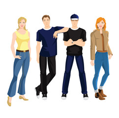 Group of people in different clothes and pose isolated on white background