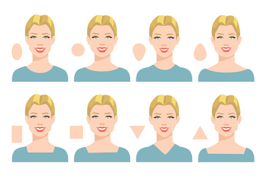 Vector illustration of woman head isolated on white background. Type of face shapes