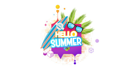 Abstract Summer Decorative Greeting Background Vector Illustration on White.