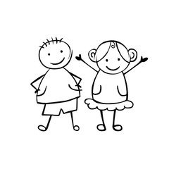 Linear boy and girl. Vector couple