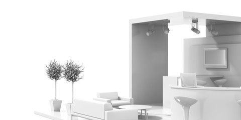 Empty exhibition kiosk, with copy space. Original 3d rendering project
