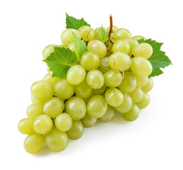 Grape. Green grape. Grape with leaves isolated on white. With clipping path. Full depth of field.
