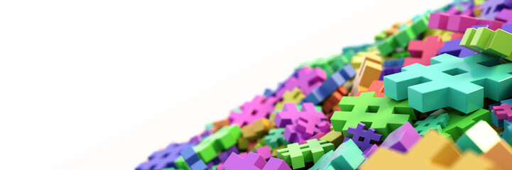 Infinite hashtag background, 3d rendering, technology and digital media concepts