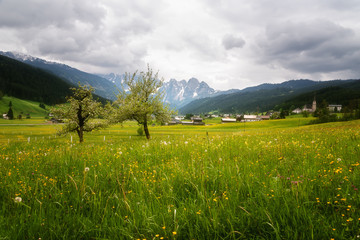 Colorful outdoor scene in the Austrian Alps. Summer sunny day in the Gosau village on the Grosse...