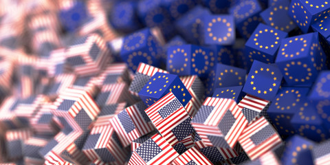 United States and Europe economic and political relationship, original 3d rendering - obrazy, fototapety, plakaty