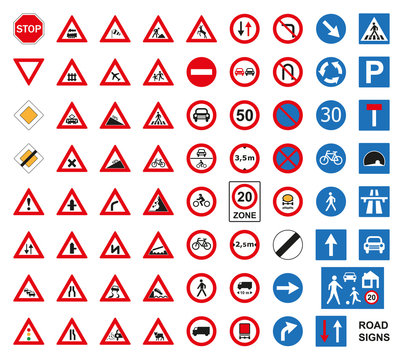 Naklejki Traffic road signs set isolated on the white