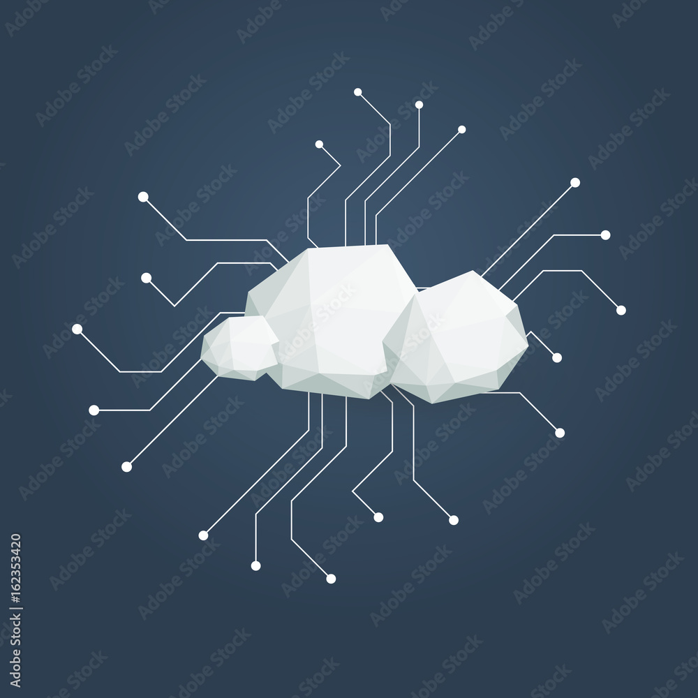 Poster cloud computing concept illustration with low poly clouds. data storage infrastructure.