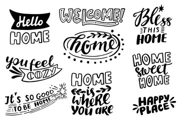 Home vector lettering set. Motivational quote. Inspirational typography.
