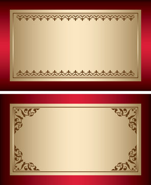 red and gold vintage backgrounds with brown decorations - vector
