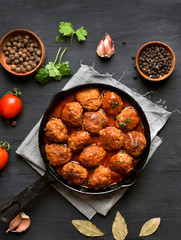 Meatballs in frying pan, top view