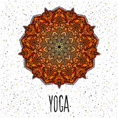 Yoga card template. Hand drawn oriental ornamental ethnic lace round mandala