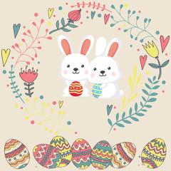 Happy easter day with easter elements and rabbit